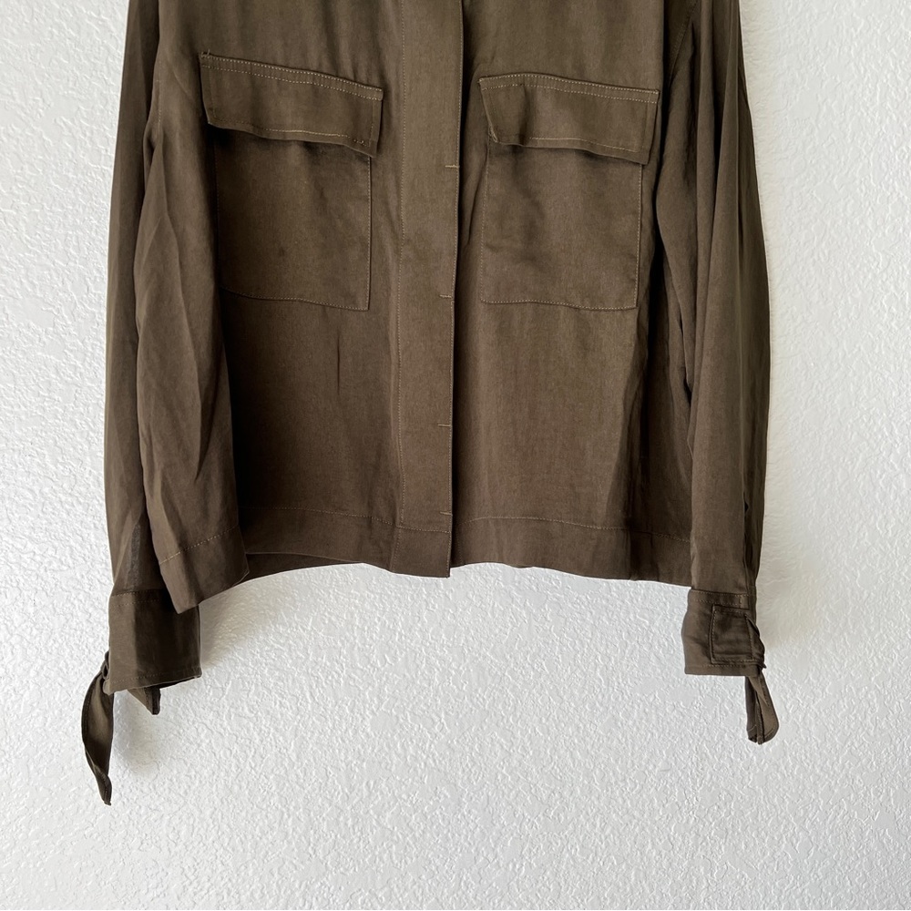 Express Utility Green Satin Button Up Long Sleeve… - image 3
